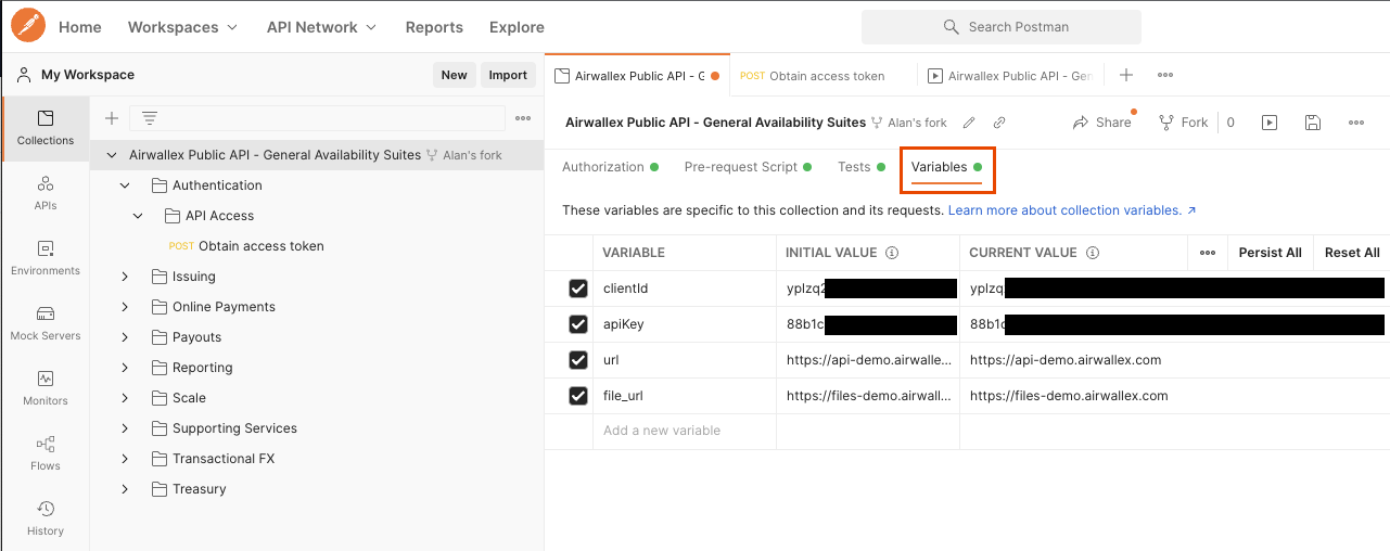 Postman collection variables