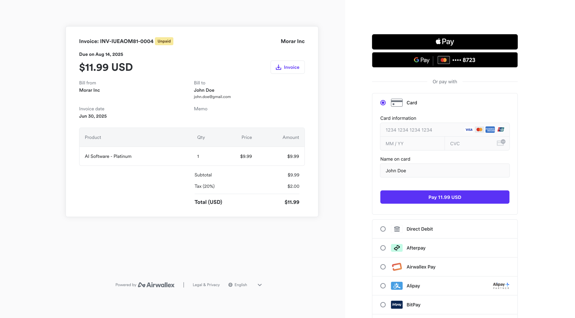 Collect payment via digital invoice