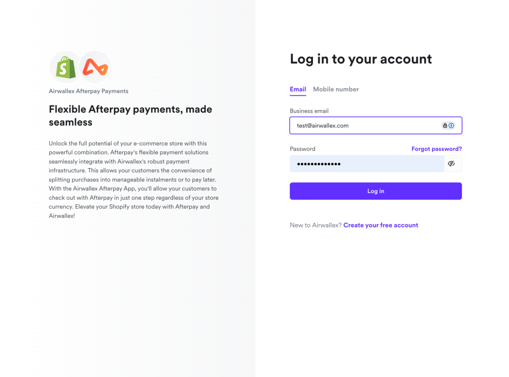 Afterpay Login Page