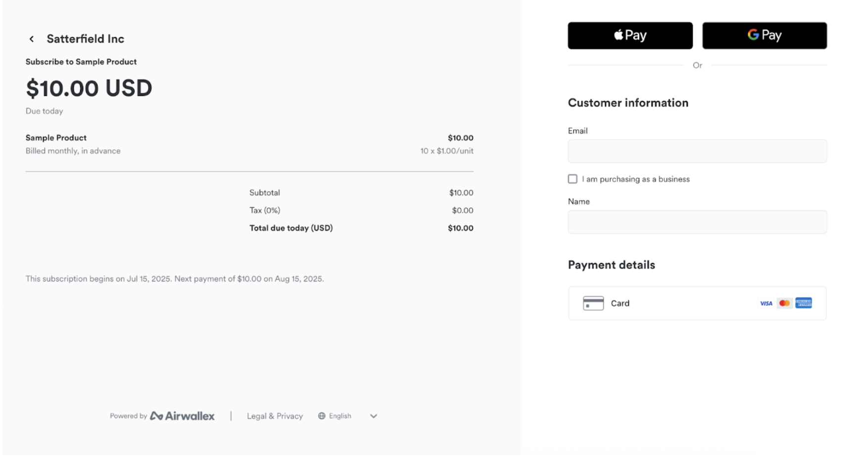 Hosted billing checkout