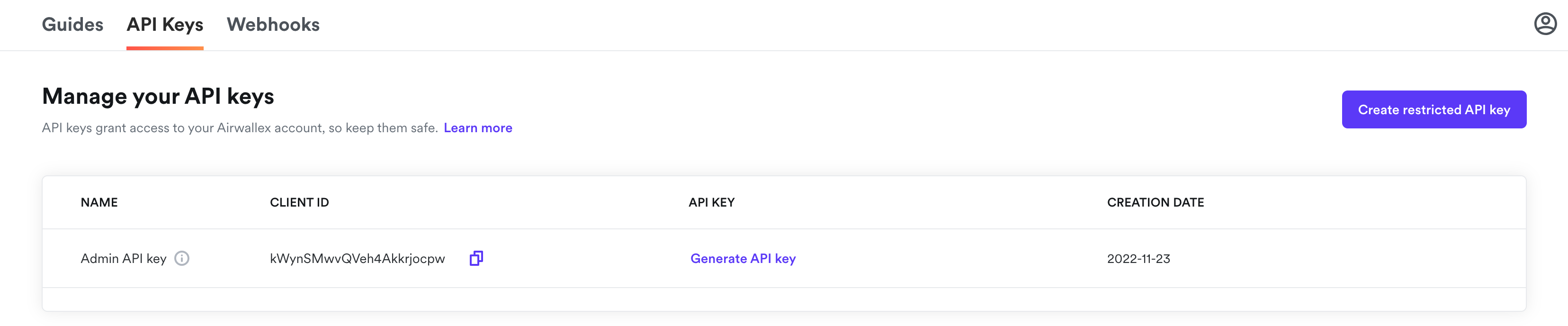 Retrieve API keys