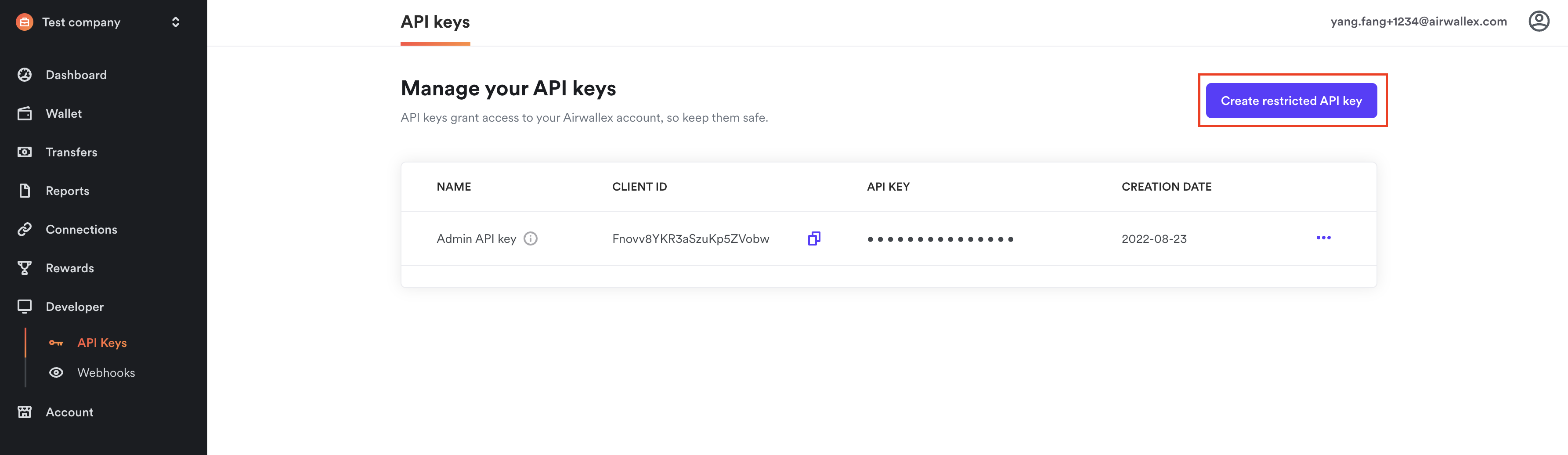 Create restricted key