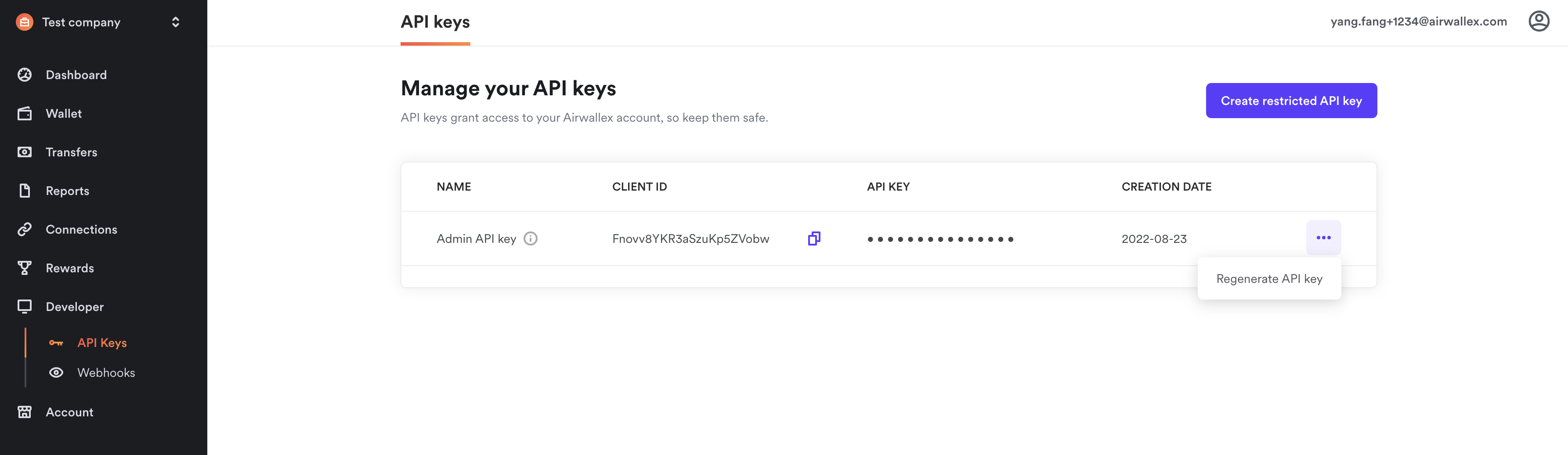 Regenerate admin API key