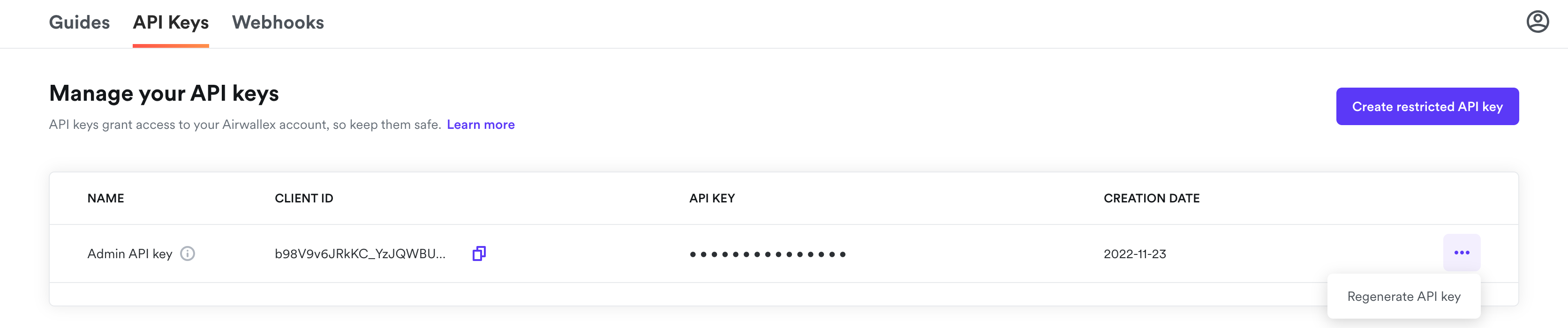 Regenerate admin API key