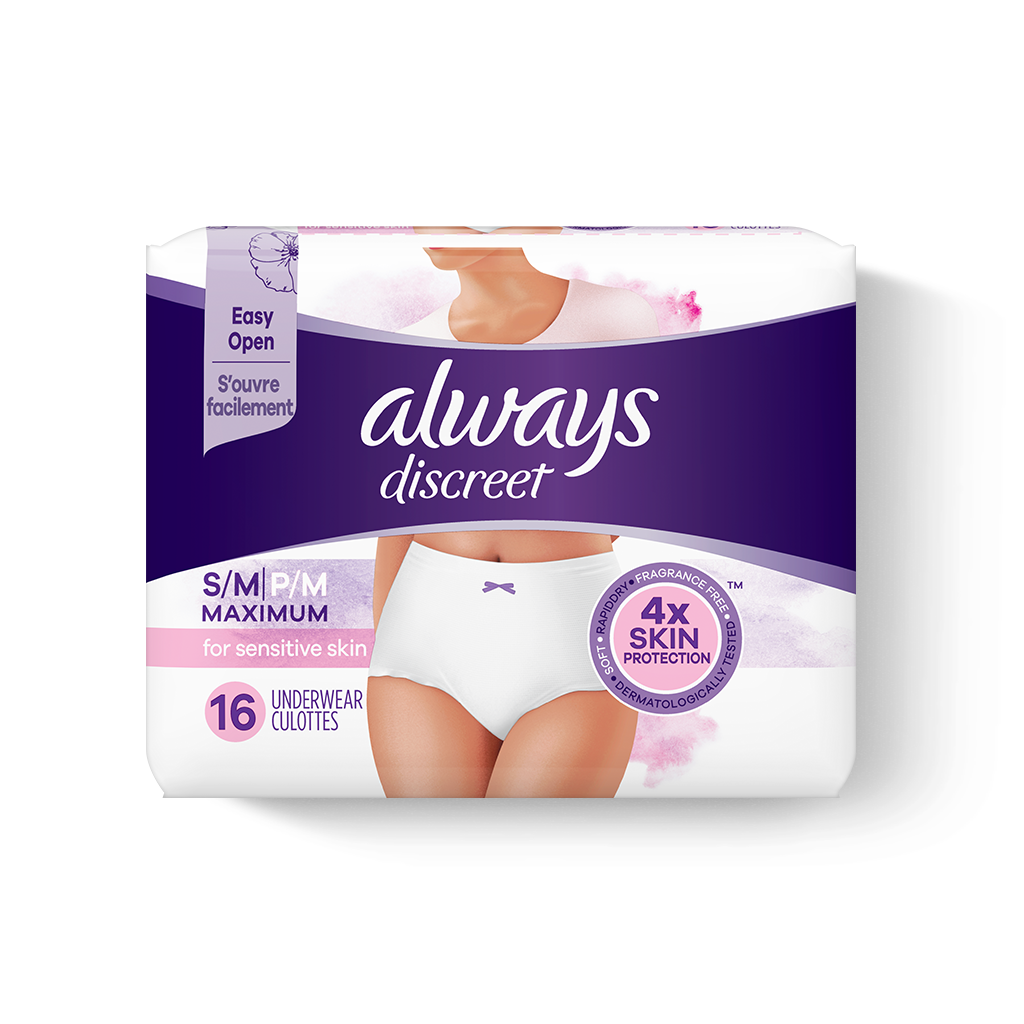 Culottes d'incontinence pour adulte Always Discreet, taille P/M, culotte  post-partum pour femmes 