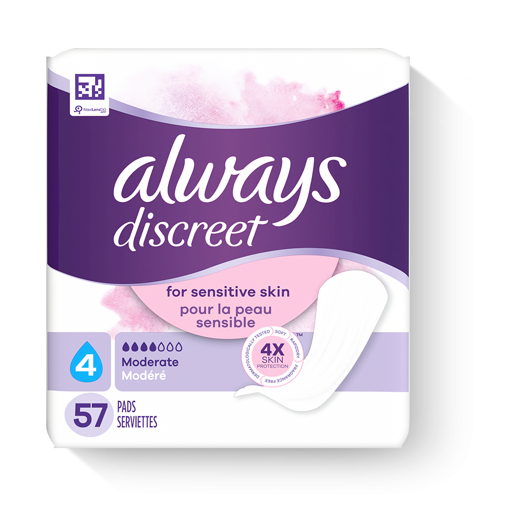 Serviettes Always Discreet Peau sensible Flux lourde, 57