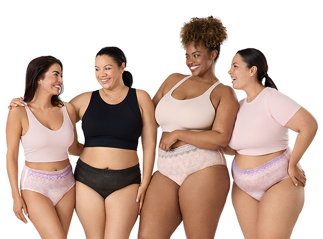 Four women wearing Always Discreet underwear