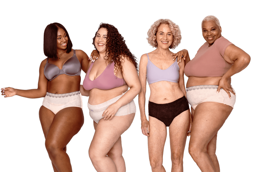 Four women wearing Always Discreet underwear