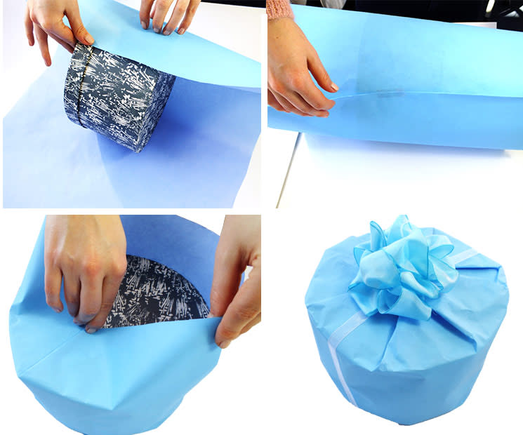 Einfach und in wenigen Schritten kann so ein rundes Geschenk verpackt werden!