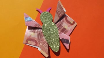 Schmetterling, der aus zwei Geldscheinen gefaltet wurde als Geldgeschenk