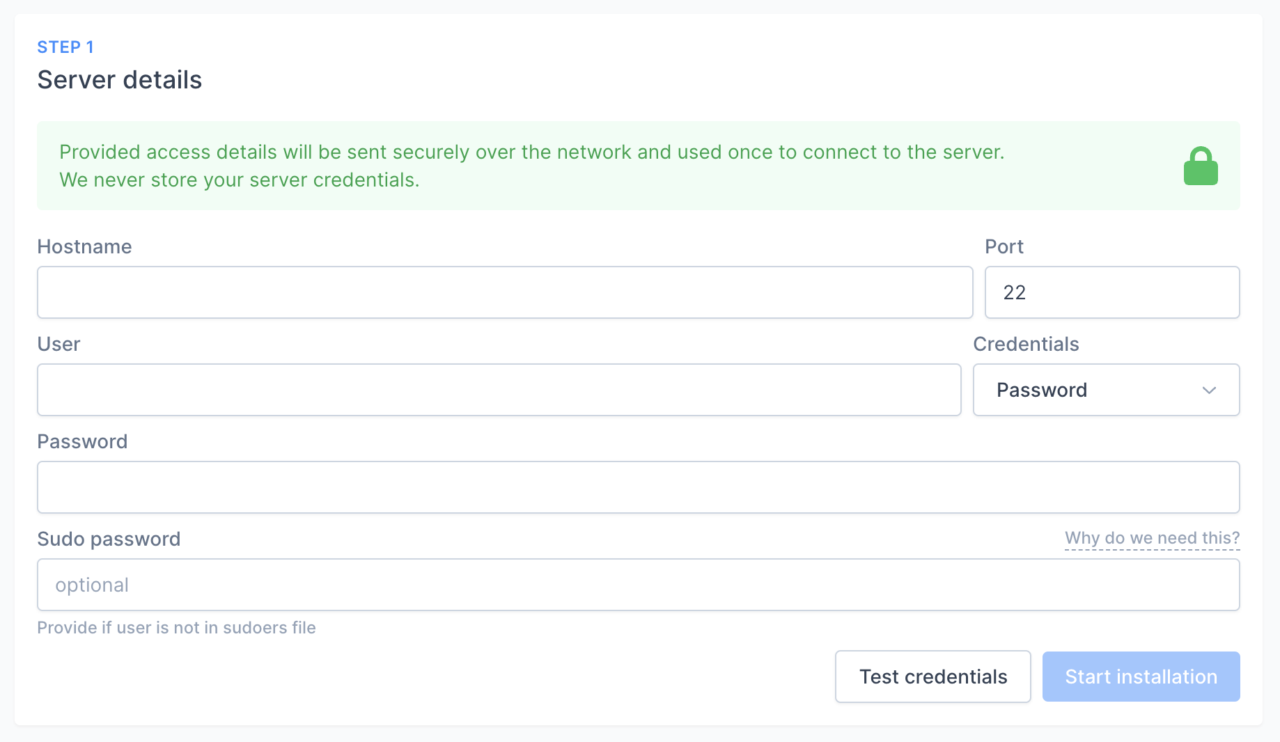StackScout automatic server installation wizard