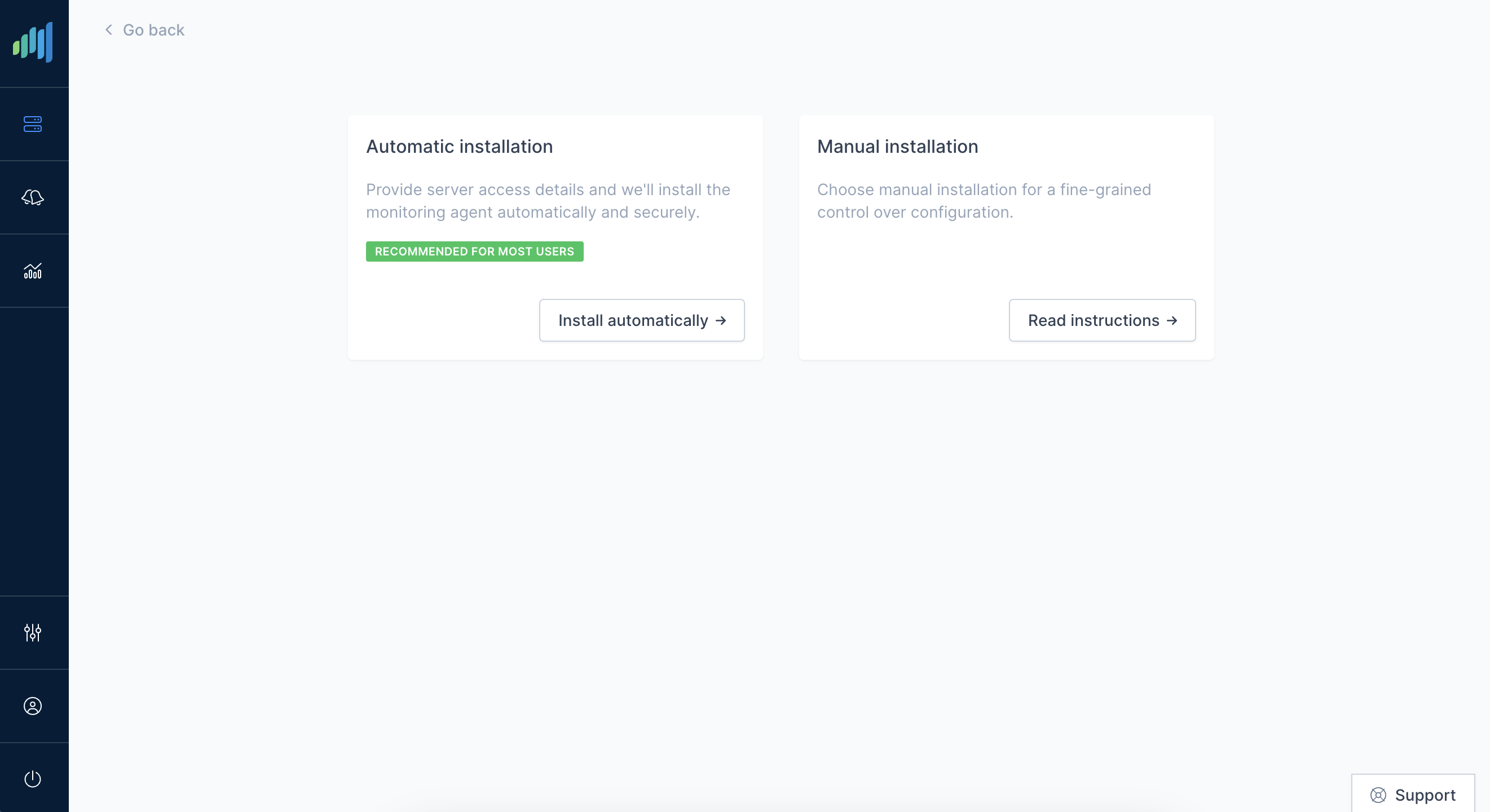StackScout installation mode selection screen