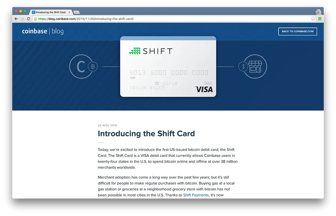 Coinbase Partners With Shift Payments To Issue Bitcoin Debit Card