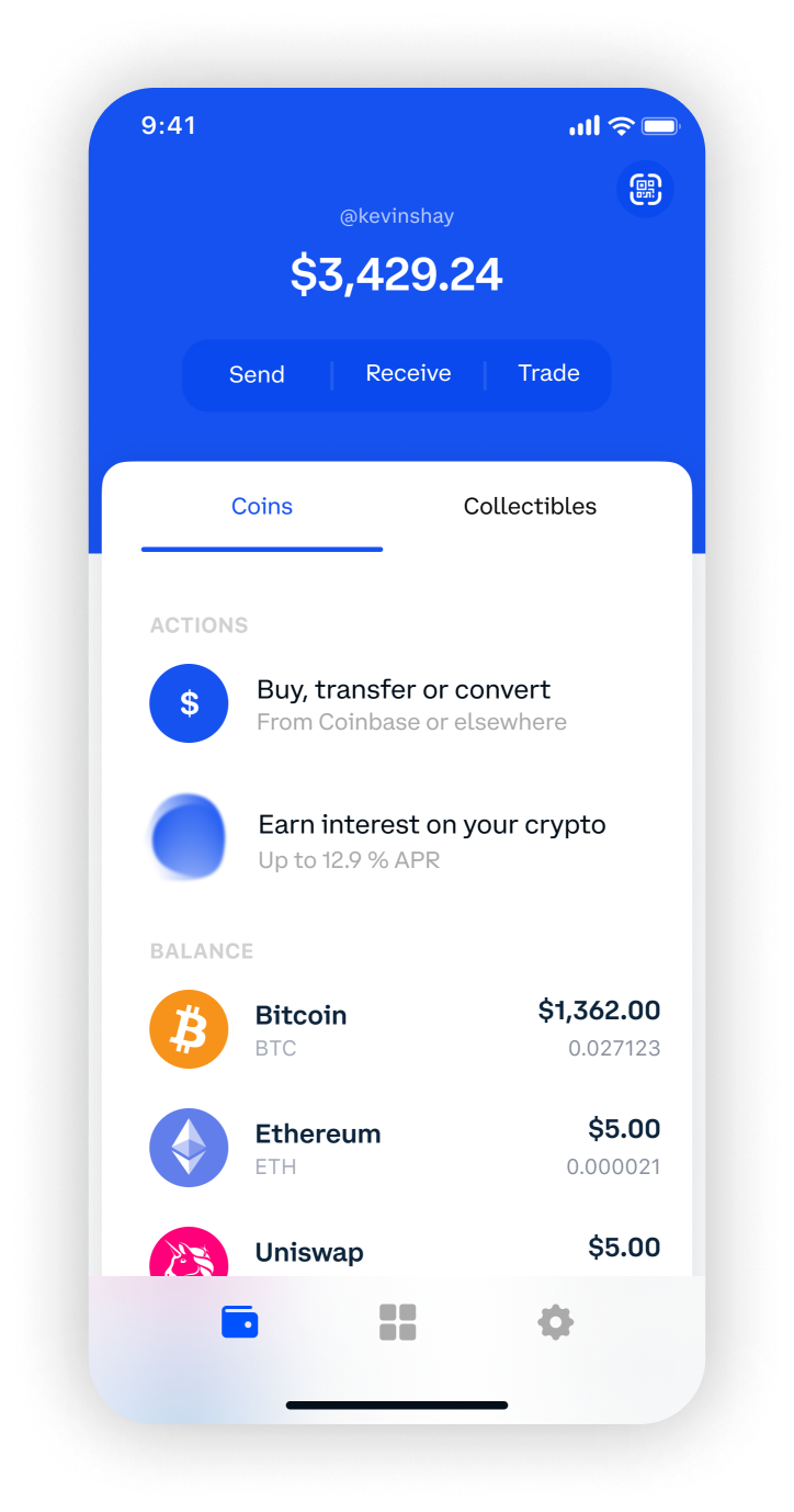 Imagem demonstrando a interface do Coinbase Wallet