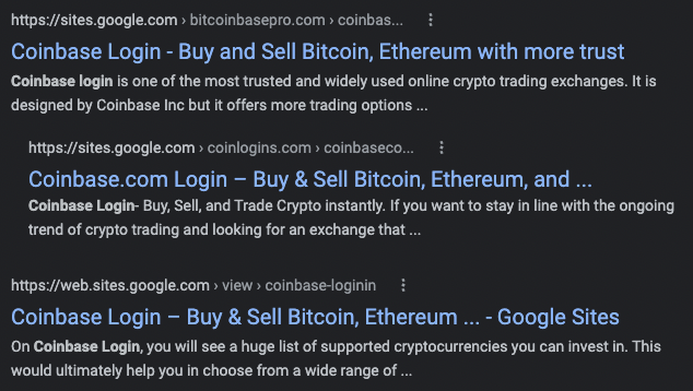 Bad search results for "Coinbase"