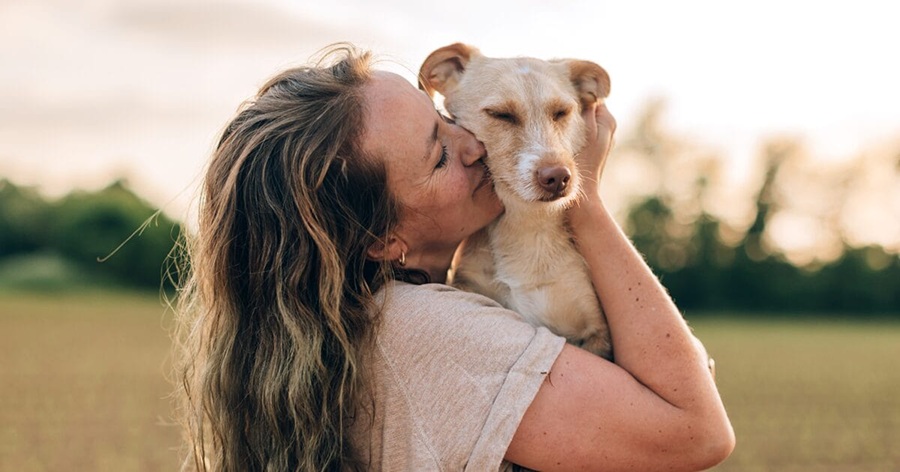 A heartwarming moment of a pet owner embracing her senior dog, showcasing love, companionship, and senior pet care. Ideal for pet wellness blogs, adoption campaigns, and veterinary websites.