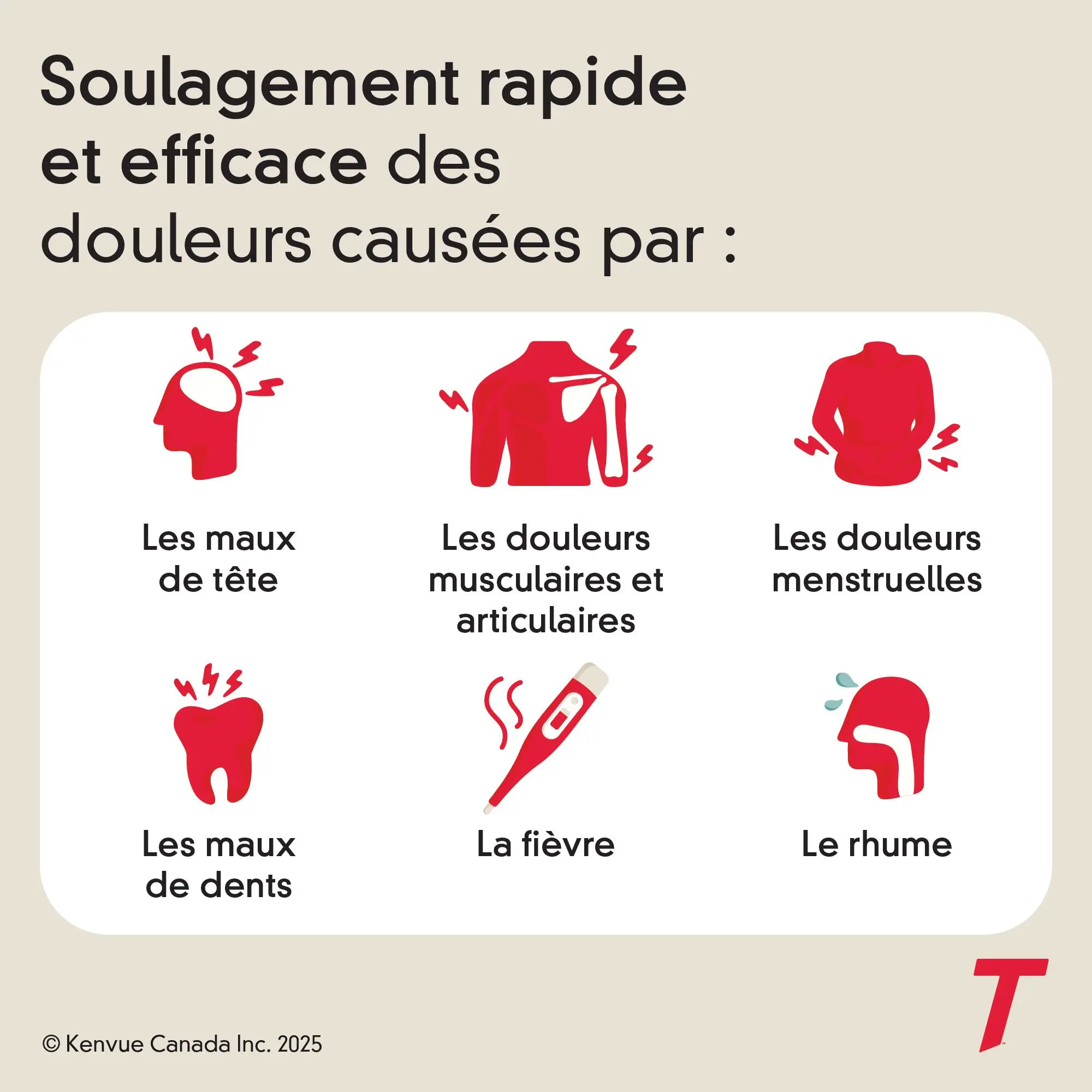 Symptômes soulagés par TYLENOL DISSOLUTION FACILE 