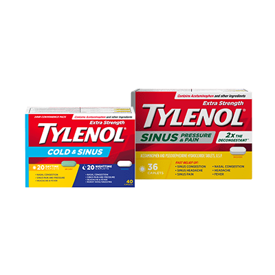 Two packets of TYLENOL® Cold and Sinus day and night caplets, 40 count and TYLENOL® Sinus Pressure and Pain Caplets, 36 counts