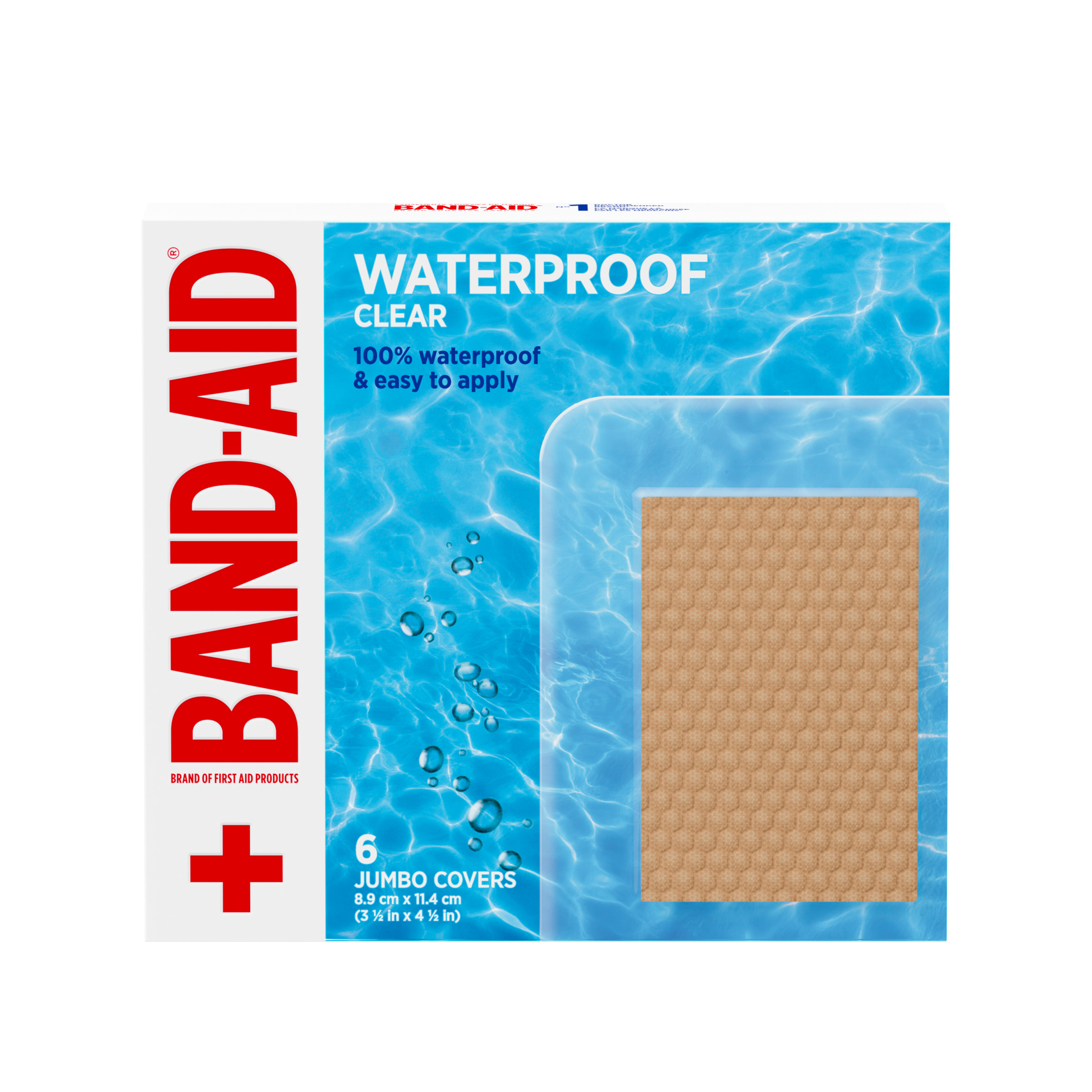 BAND-AID® Brand Waterproof Clear Bandages, Jumbo, 6 Count