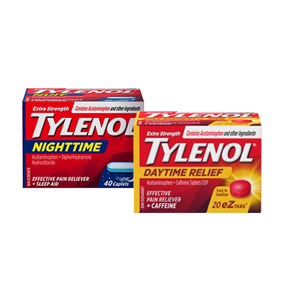 Two packets of TYLENOL® Nighttime and Body Pain Nighttime caplets , 40 caplets each