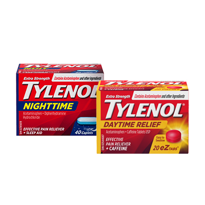 Two packets of TYLENOL® Nighttime and Body Pain Nighttime caplets , 40 caplets each