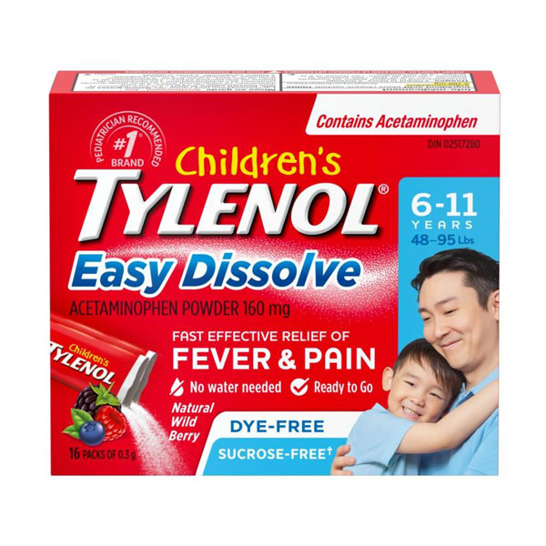 A packet of Children’s TYLENOL® Easy Dissolve Powder – 16 packs