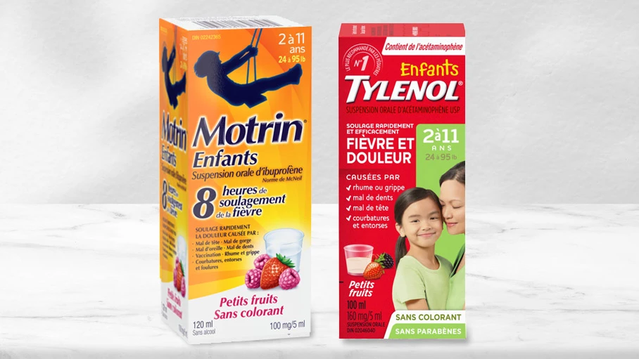 Suspension MOTRIN® Enfants pour la douleur et la fièvre, et TYLENOL® Enfants pour la fièvre et la douleur