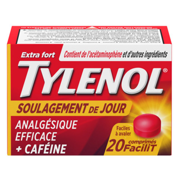 Comprimés TYLENOL® Soulagement de jour avec acétaminophène et caféine, 20 comprimés FaciliT