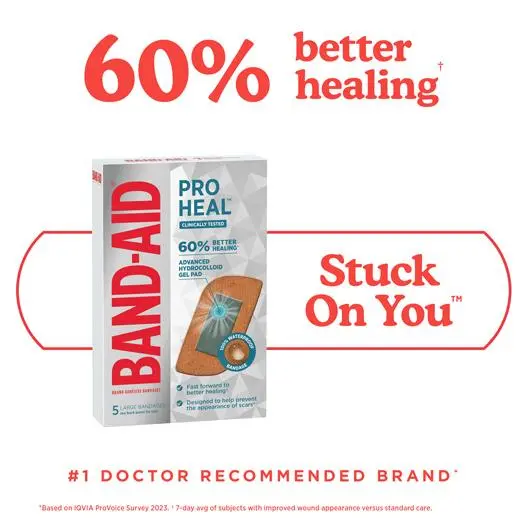 Band-Aid Pro Heal Adhesive Bandages offer 60% better healing