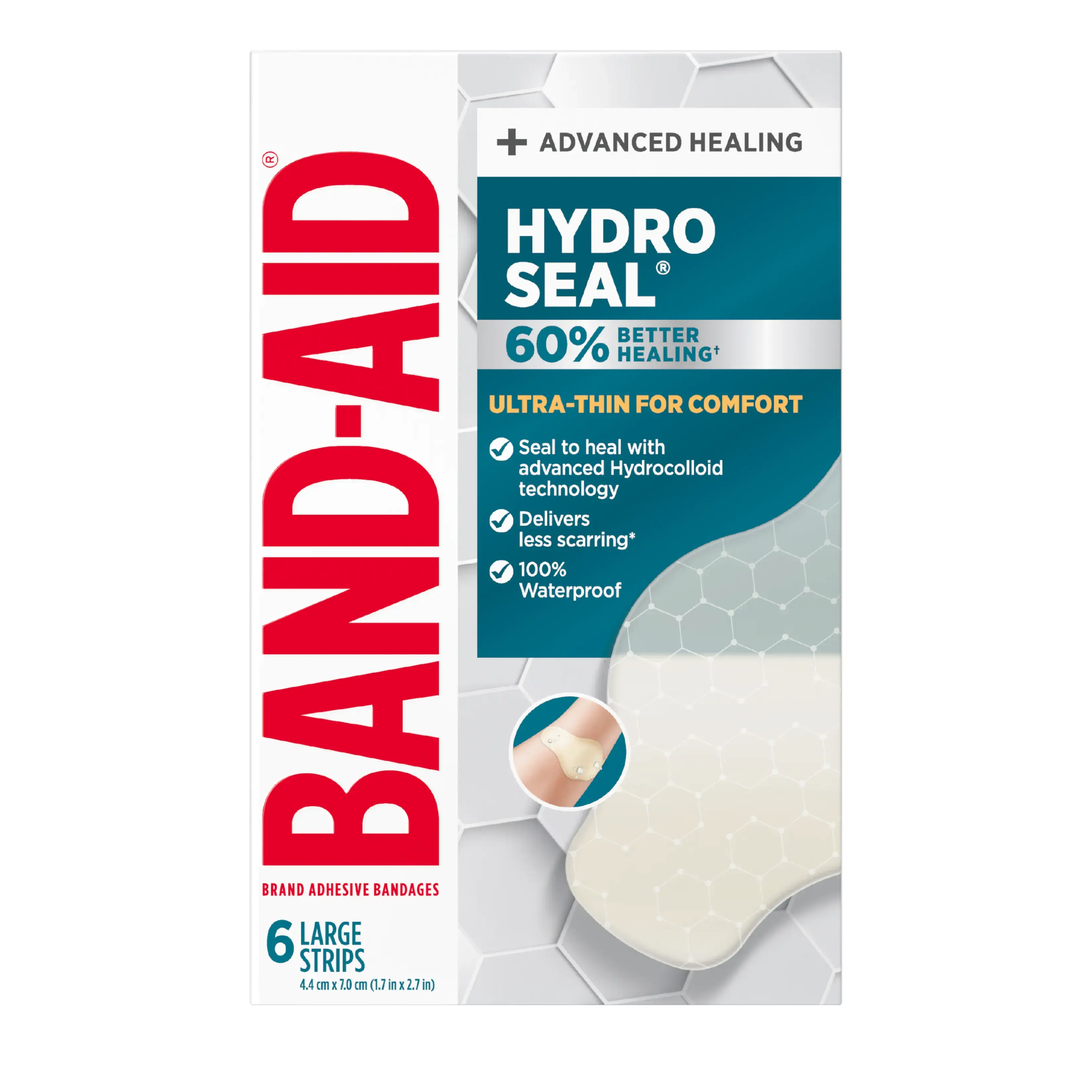 Front shot of BAND-AID® Hydro Seal Ultra Thin Large Strips