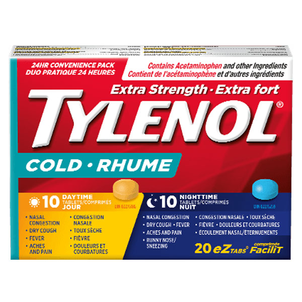 Extra Strength TYLENOL® Cold Daytime & Nighttime, 20 EZ tablets