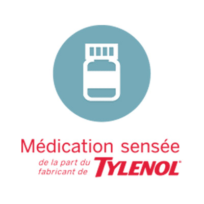 Énoncé de TYLENOL® « MÉDICATION SENSÉE, de la part du fabricant de TYLENOL® » et icône représentant un flacon.