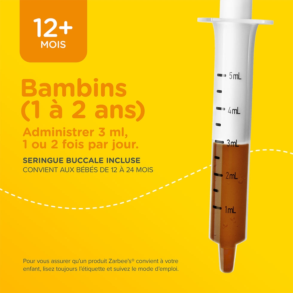 Renseignements posologiques sur le sirop apaisant pour bébés Zarbee’s® pour la toux 