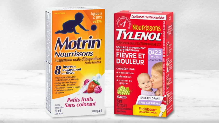Gouttes de suspension MOTRIN® Nourrissons pour la douleur et la fièvre, et Gouttes concentrées TYLENOL® pour nourrissons