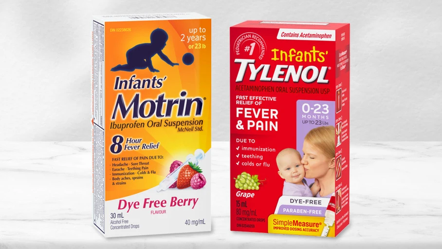 Infants’ MOTRIN® Suspension Drops for Pain and Fever Relief, and Infants' TYLENOL® Drops
