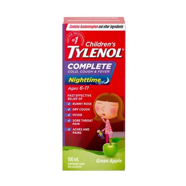 Children's TYLENOL® Complete Cold, Cough & Fever Nighttime, Green Apple, 100ml
