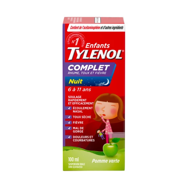 Enfants TYLENOL® Complet Rhume, Toux et Fièvre Pomme apaisante