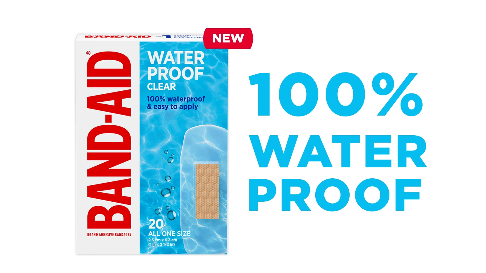 BAND-AID® Brand Waterproof Clear Bandages, Regular, 20 Count