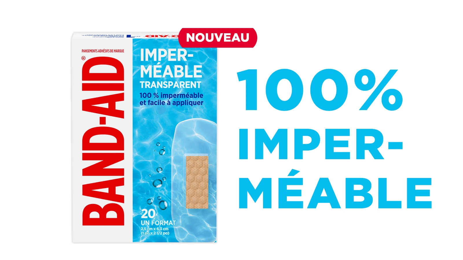 Pansements transparents imperméables de marque BAND-AID®, Régulier, 20 unités