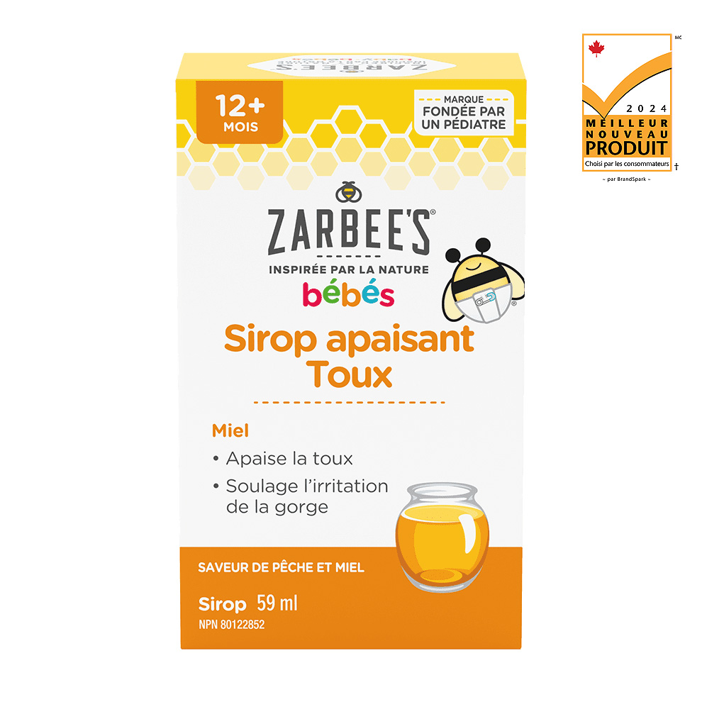 Panneau avant du sirop apaisant Zarbee’s® pour la toux, à base de miel, 59 ml