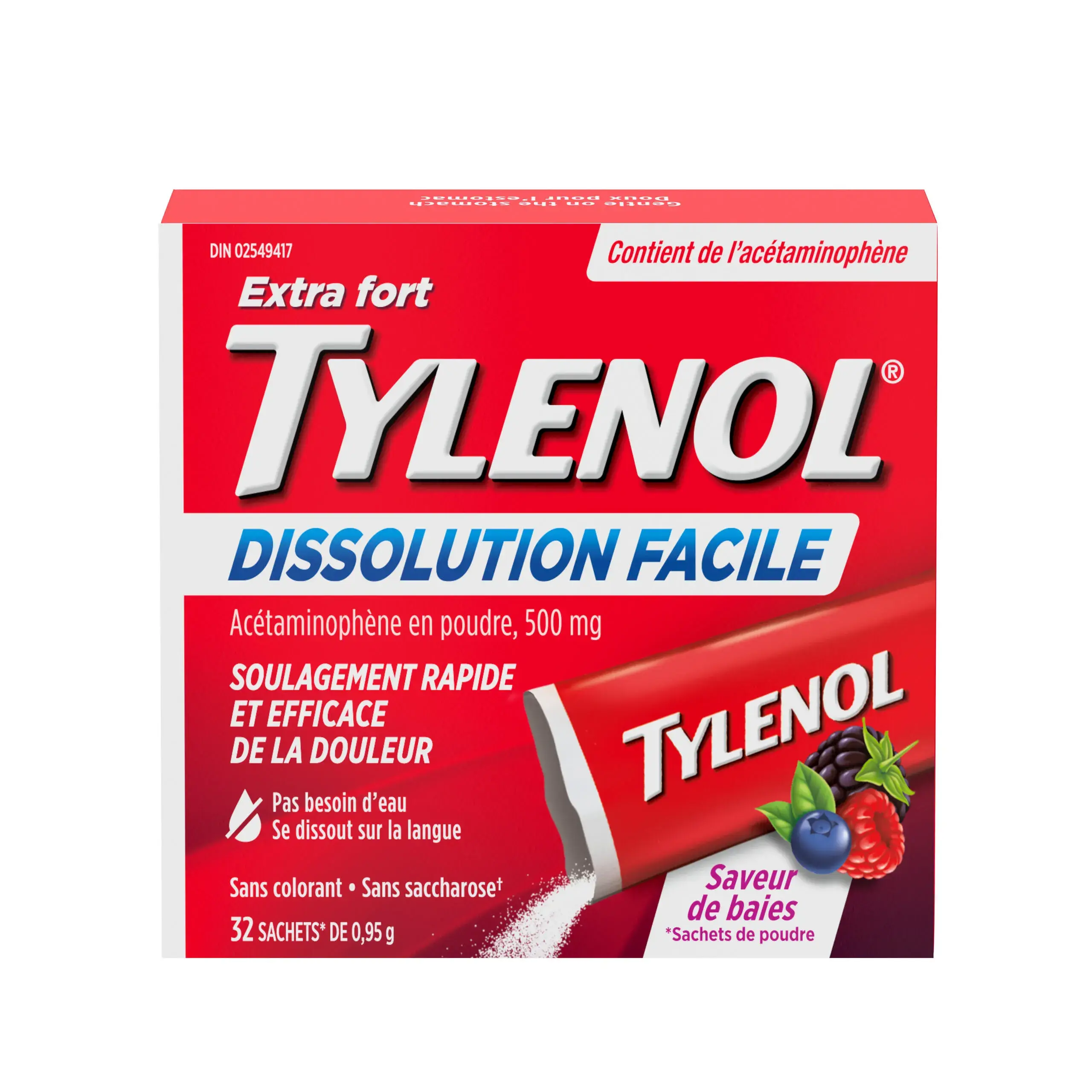 TYLENOL® Dissolution facile  Soulagement de la douleur et de la fièvre pour adultes,  Sachets de poudre sur le pouce