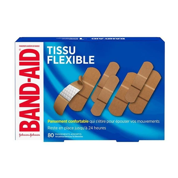 boîte de 80 pansements band-aid en tissu flexible, assortis