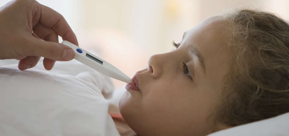 Little girl taking her temperature banner