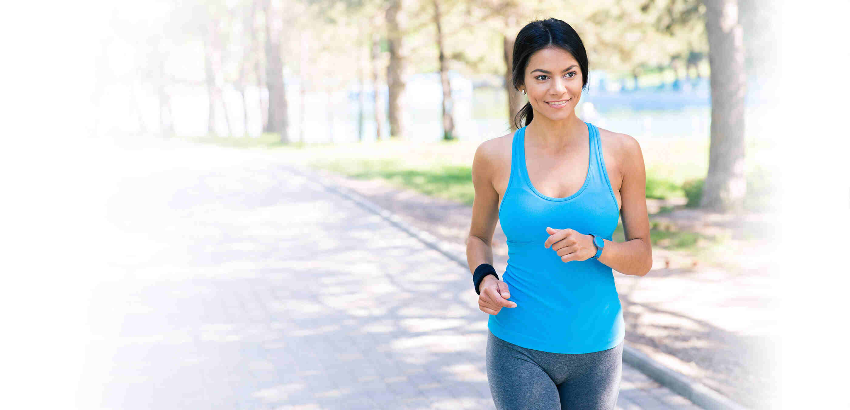 Banner of lady jogging without suffering from body pains