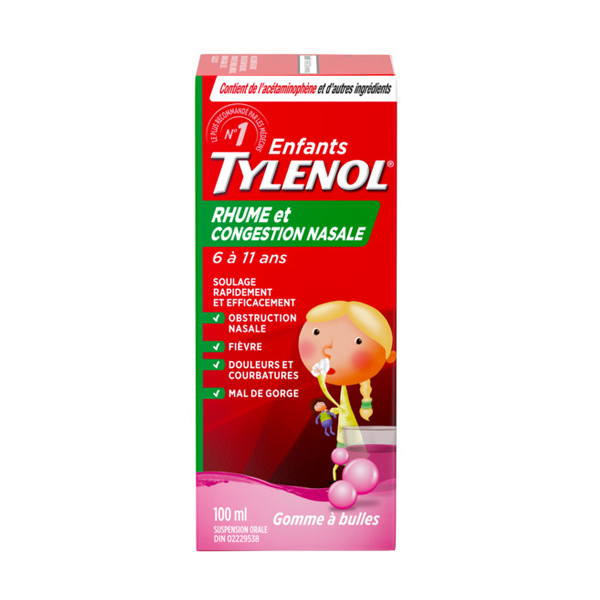 Enfants TYLENOL® Rhume et Congestion Nasale Éclats de gomme à bulles