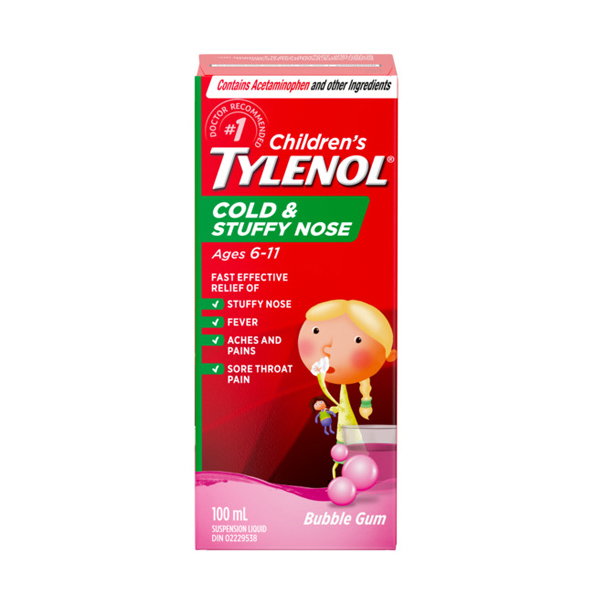 Children's TYLENOL®Cold & Stuffy Nose, Bubble Gum, 100ml