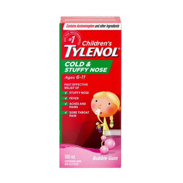 Children's TYLENOL®Cold & Stuffy Nose, Bubble Gum, 100ml