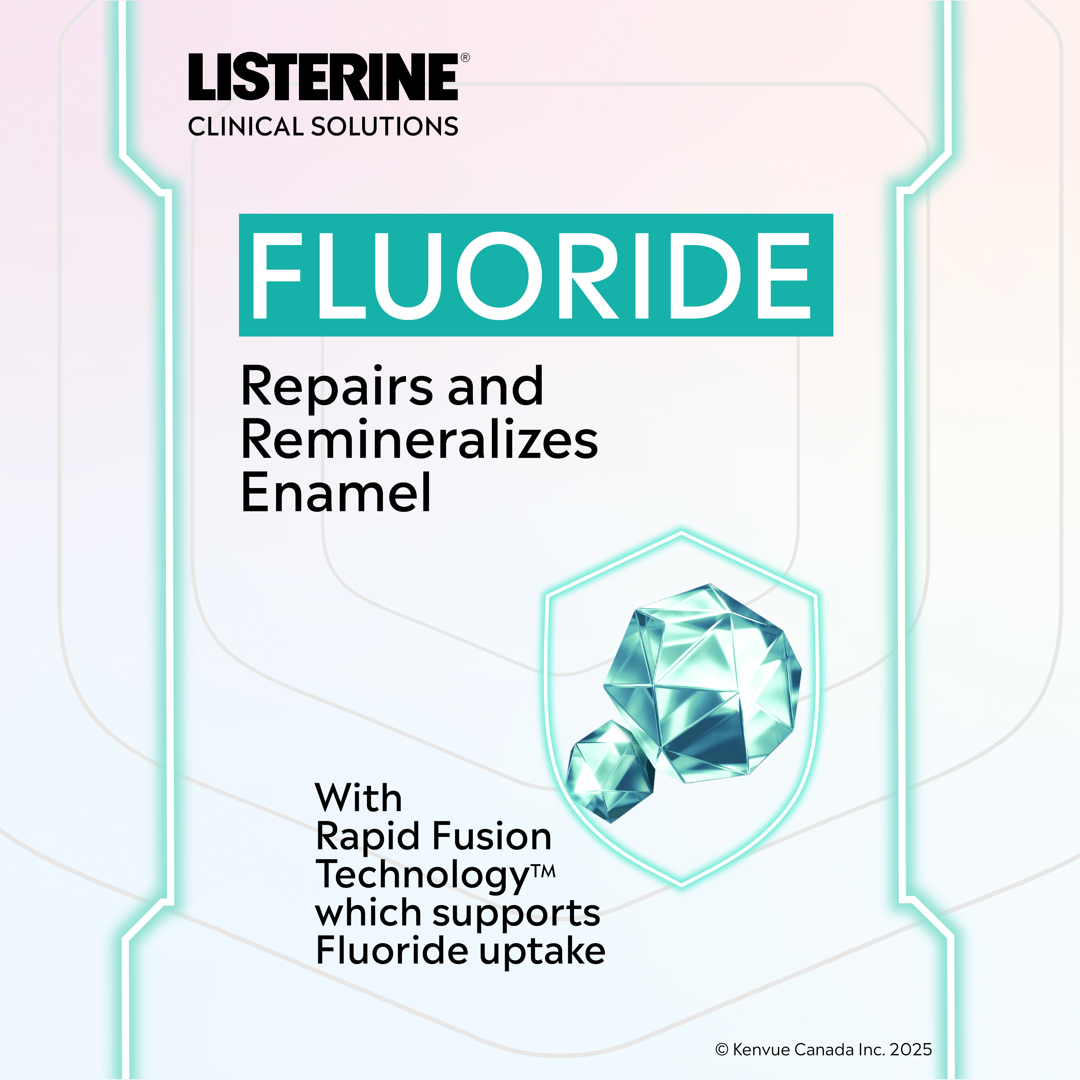 Illustration of RAPID FUSION TECHNOLOGY® used in Listerine Clinical Solutions fluoride products to repair enamel