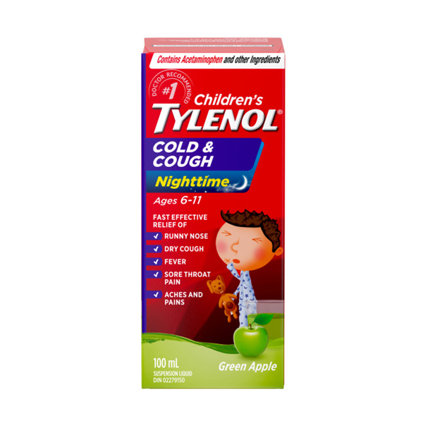 Children's TYLENOL® Cough & Cold Nighttime, Green Apple, 100ml