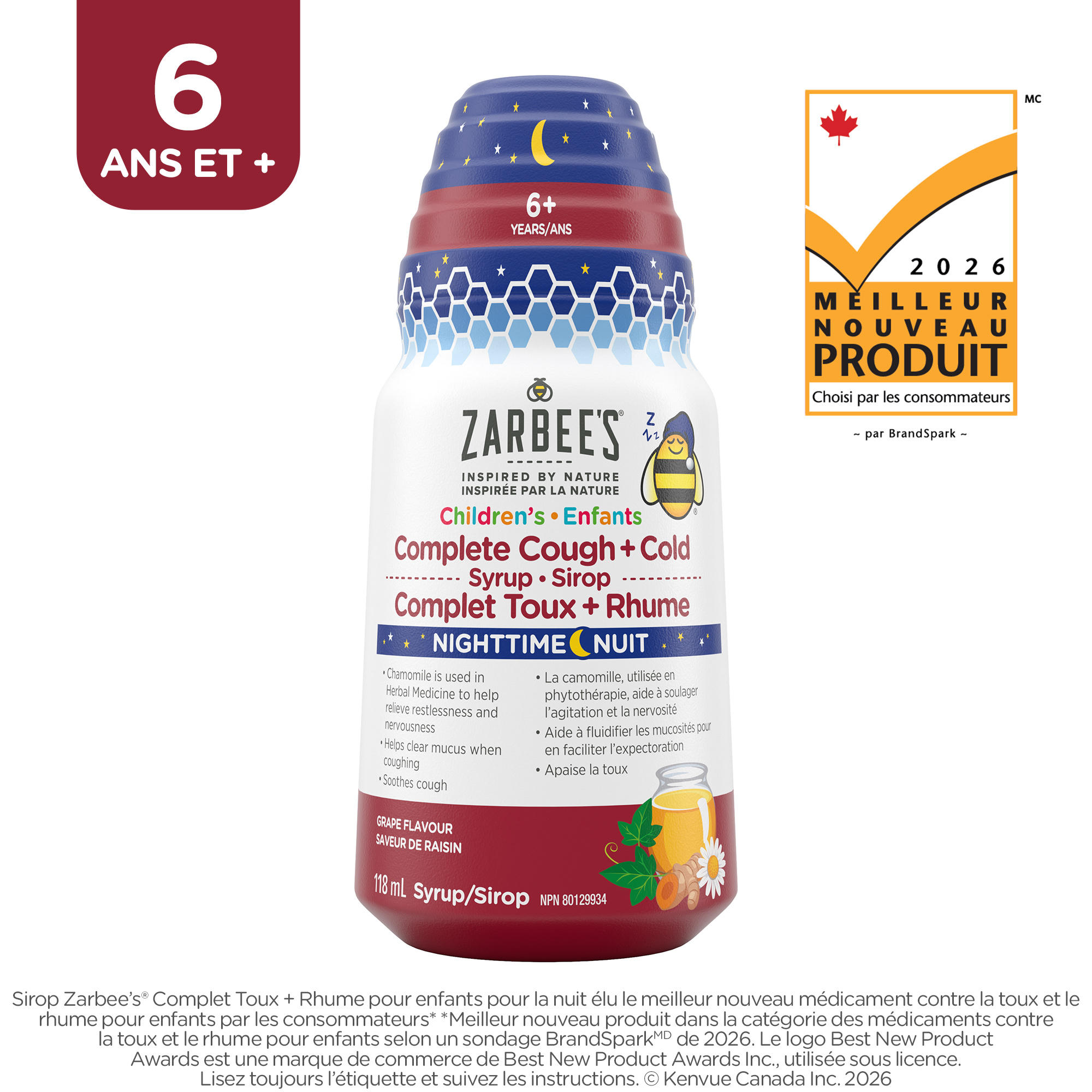 Sirop Zarbee's® Complet Toux + Rhume pour enfants pour la nuit